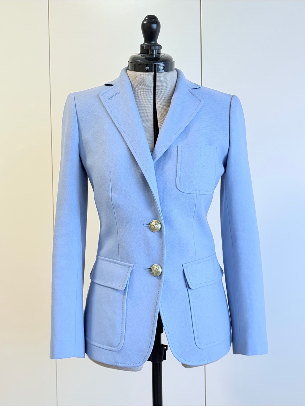 Vintage J. Crew Sky Blue Tailored Blazer with Gold Buttons